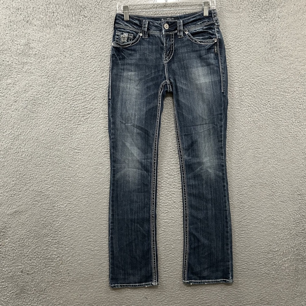 Silver Jeans Womens 27x33 Blue Denim Boot Cut Suki Flap 17" Medium Wash Stretch